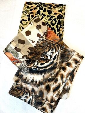 Vintage set of 3 Scarves-Animal Print Neutral tones